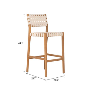 Mizuya Acacia Wood Rattan Barstool Stylish Outdoor Patio or Indoor Bar Seating Glam Deco