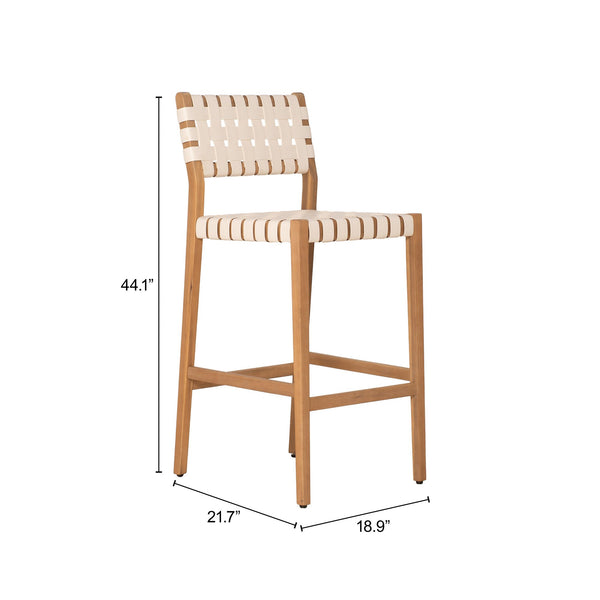Mizuya Acacia Wood Rattan Barstool Stylish Outdoor Patio or Indoor Bar Seating Glam Deco