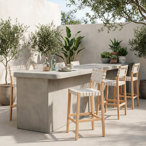 Mizuya Acacia Wood Rattan Barstool Stylish Outdoor Patio or Indoor Bar Seating Glam Deco