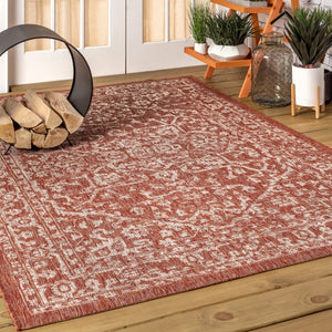 HomeRoots 10' X 14' Red and Taupe Medallion Area Rug - Stylish Indoor/Outdoor Design, Durable & Easy Care! 704233