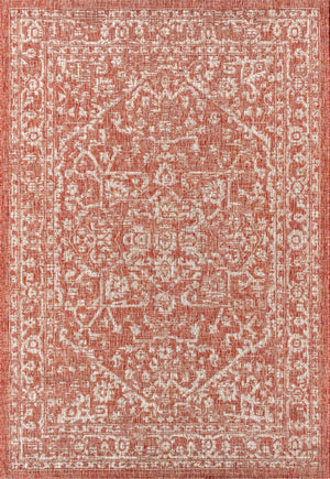 HomeRoots 10' X 14' Red and Taupe Medallion Area Rug - Stylish Indoor/Outdoor Design, Durable & Easy Care! 704233