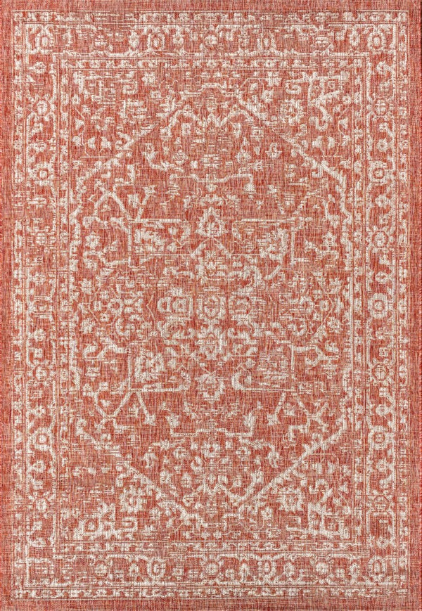 HomeRoots 10' X 14' Red and Taupe Medallion Area Rug - Stylish Indoor/Outdoor Design, Durable & Easy Care! 704233