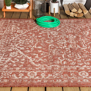 HomeRoots 10' X 14' Red and Taupe Medallion Area Rug - Stylish Indoor/Outdoor Design, Durable & Easy Care! 704233