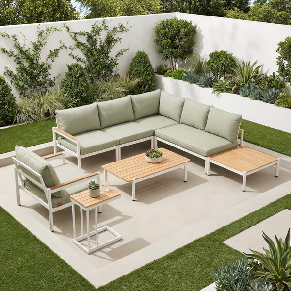 Lychee Outdoor Modular Sectional Acacia Accents Aluminum Frame Patio Lounge Set