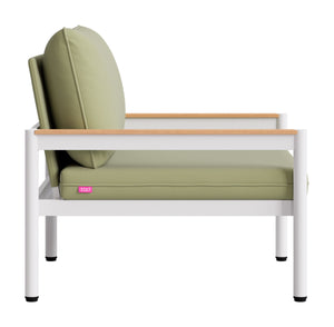 Lychee Outdoor Armchair Acacia Wood Aluminum Frame Weather Resistant Patio Seat