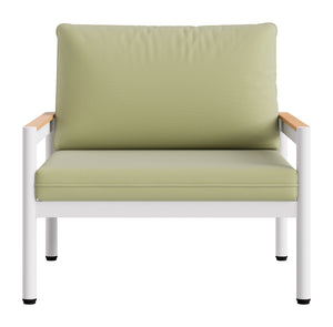 Lychee Outdoor Armchair Acacia Wood Aluminum Frame Weather Resistant Patio Seat