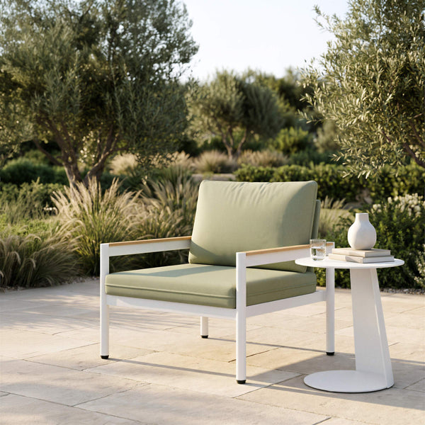 Lychee Outdoor Armchair Acacia Wood Aluminum Frame Weather Resistant Patio Seat