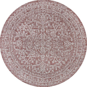 HomeRoots 6' Round Medallion Area Rug in Rich Red & Taupe - Stylish Indoor/Outdoor Accent for Any Space 704236