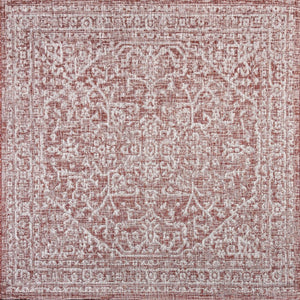HomeRoots 6' Vibrant Red and Taupe Square Medallion Area Rug - Durable Indoor/Outdoor Design for Any Space 704237