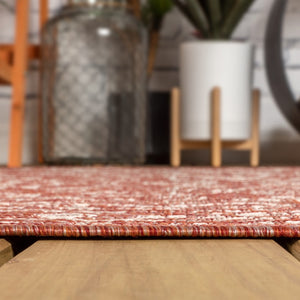 HomeRoots 6' Vibrant Red and Taupe Square Medallion Area Rug - Durable Indoor/Outdoor Design for Any Space 704237
