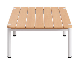 Lychee Acacia Wood Top Outdoor Coffee Table with Aluminum Frame Glam Deco Style