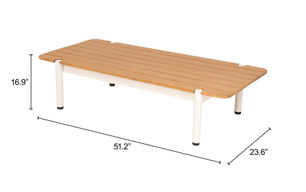 Lychee Acacia Wood Top Outdoor Coffee Table with Aluminum Frame Glam Deco Style