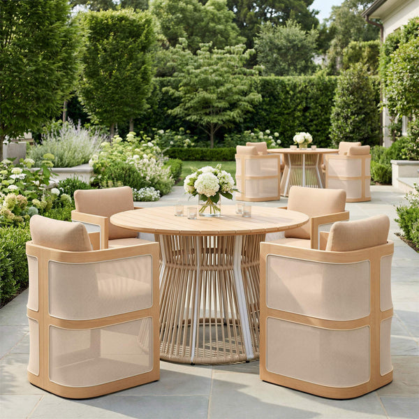 Toge Outdoor Round Acacia Wood Dining Table Seats 4 Modern Glam Patio Design