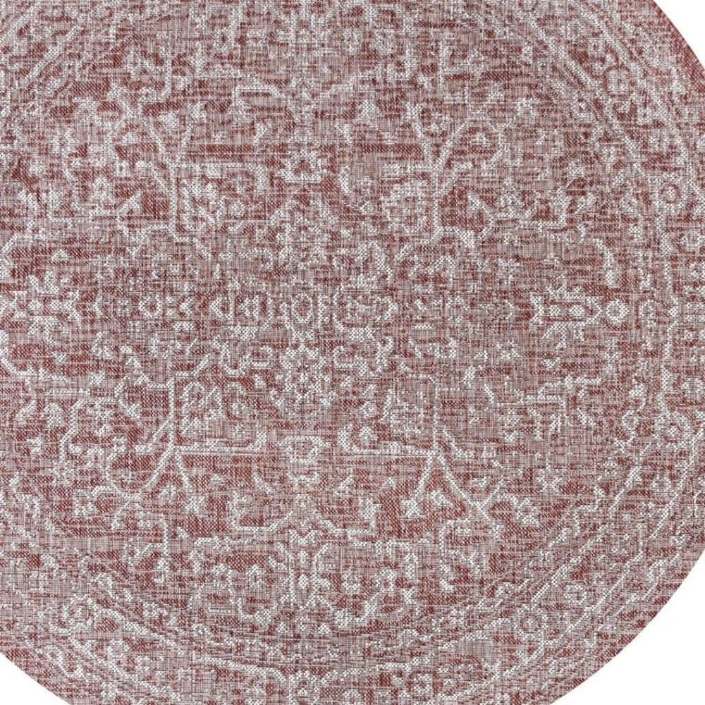 HomeRoots 9' Vibrant Red and Taupe Round Medallion Area Rug - Durable, Stylish for Indoor & Outdoor Spaces 704240