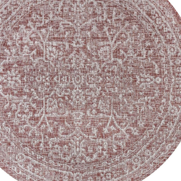 HomeRoots 9' Vibrant Red and Taupe Round Medallion Area Rug - Durable, Stylish for Indoor & Outdoor Spaces 704240
