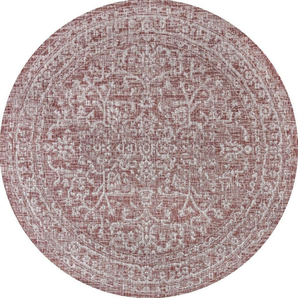HomeRoots 9' Vibrant Red and Taupe Round Medallion Area Rug - Durable, Stylish for Indoor & Outdoor Spaces 704240