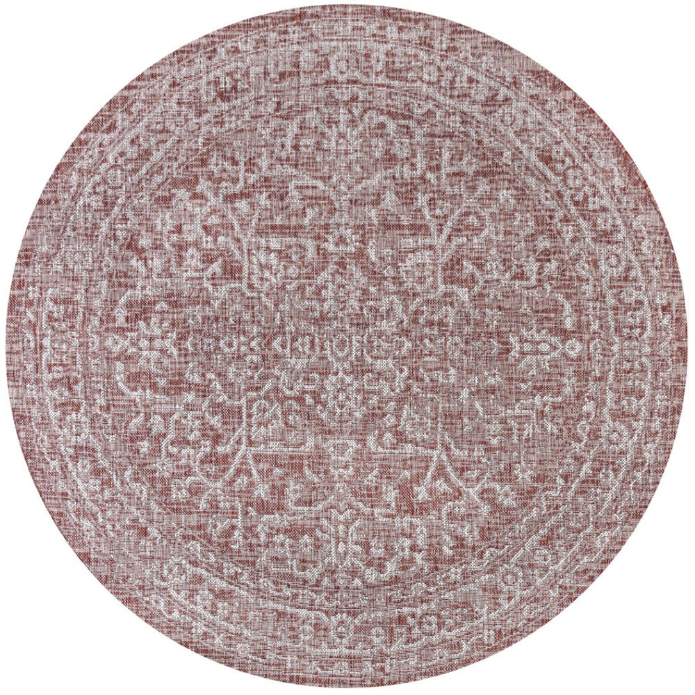 HomeRoots 9' Vibrant Red and Taupe Round Medallion Area Rug - Durable, Stylish for Indoor & Outdoor Spaces 704240