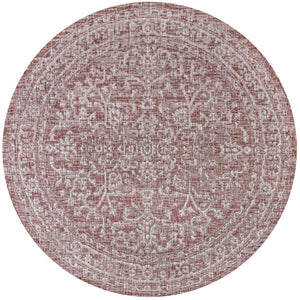 HomeRoots 9' Vibrant Red and Taupe Round Medallion Area Rug - Durable, Stylish for Indoor & Outdoor Spaces 704240