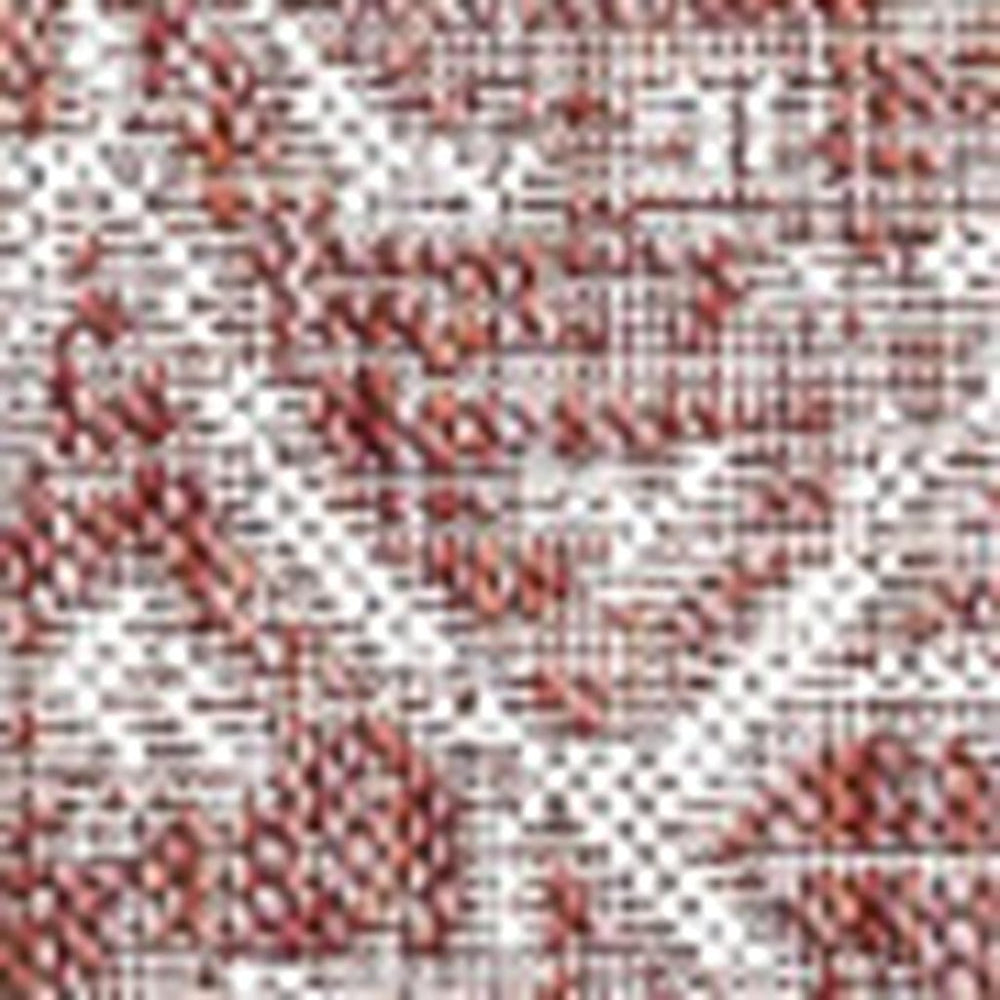 HomeRoots 9' Bold Red and Taupe Square Medallion Rug - Durable, Modern Design for Indoor and Outdoor Spaces 704241