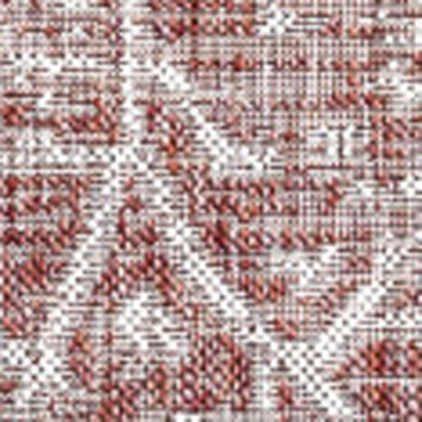 HomeRoots 9' Bold Red and Taupe Square Medallion Rug - Durable, Modern Design for Indoor and Outdoor Spaces 704241