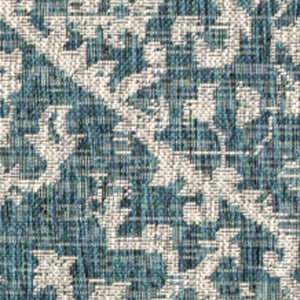 HomeRoots 10' Teal Blue & Gray Medallion Area Rug - Stylish Indoor/Outdoor Durable Design for High-Traffic Spaces 704242