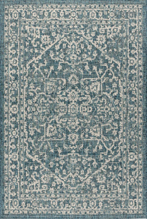 HomeRoots 10' Teal Blue & Gray Medallion Area Rug - Stylish Indoor/Outdoor Durable Design for High-Traffic Spaces 704242