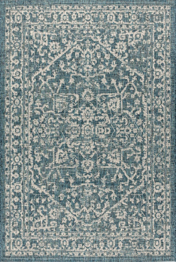 HomeRoots 10' Teal Blue & Gray Medallion Area Rug - Stylish Indoor/Outdoor Durable Design for High-Traffic Spaces 704242