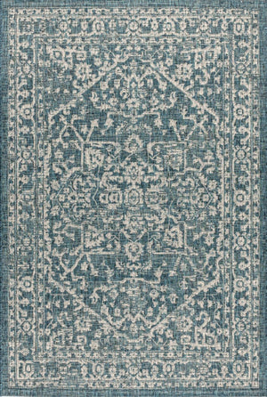 HomeRoots 10' Teal Blue & Gray Medallion Area Rug - Stylish Indoor/Outdoor Durable Design for High-Traffic Spaces 704242