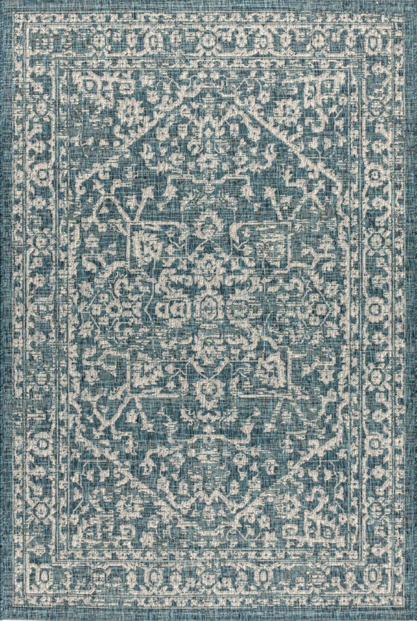 HomeRoots 10' Teal Blue & Gray Medallion Area Rug - Stylish Indoor/Outdoor Durable Design for High-Traffic Spaces 704242