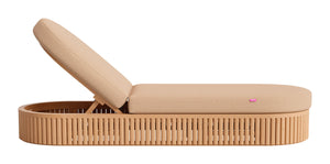Sakina Outdoor Chaise Lounge Acacia Wood Frame Olefin Fabric Glam Deco Style