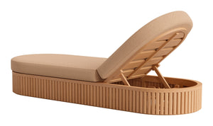 Sakina Outdoor Chaise Lounge Acacia Wood Frame Olefin Fabric Glam Deco Style