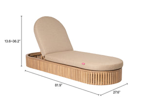Sakina Outdoor Chaise Lounge Acacia Wood Frame Olefin Fabric Glam Deco Style