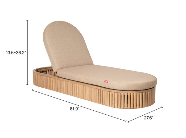 Sakina Outdoor Chaise Lounge Acacia Wood Frame Olefin Fabric Glam Deco Style