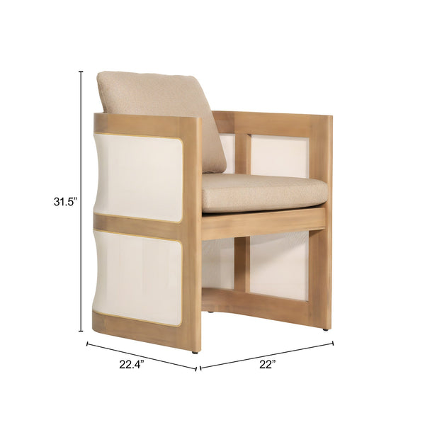 Nue Acacia Wood Dining Chair Olefin Cushion Glam Style for Patio or Indoors