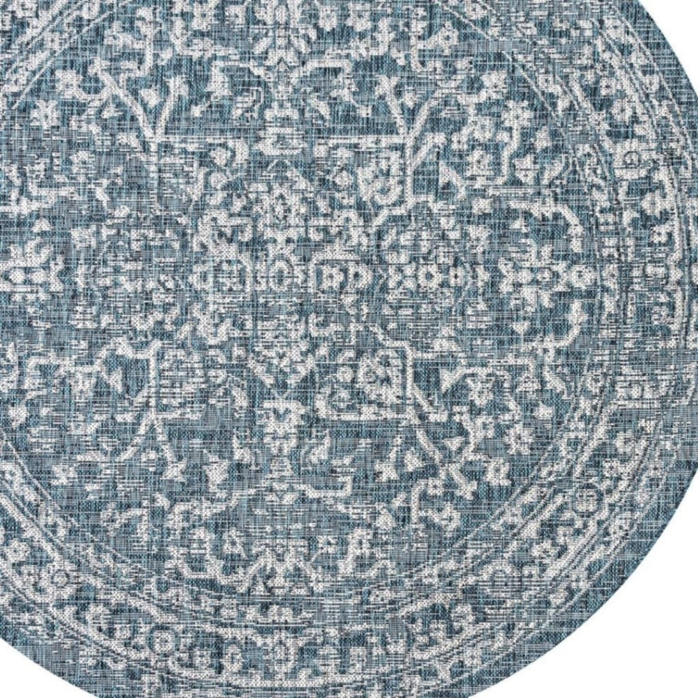 HomeRoots 6' Teal Blue and Gray Round Medallion Area Rug - Durable Indoor/Outdoor Accent for Stylish Spaces 704245