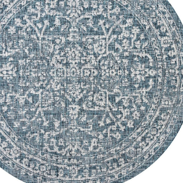 HomeRoots 6' Teal Blue and Gray Round Medallion Area Rug - Durable Indoor/Outdoor Accent for Stylish Spaces 704245