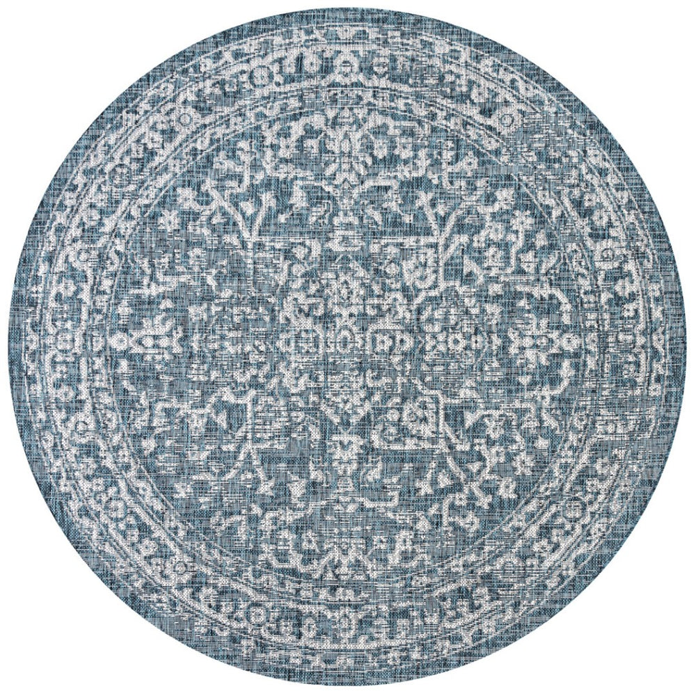 HomeRoots 6' Teal Blue and Gray Round Medallion Area Rug - Durable Indoor/Outdoor Accent for Stylish Spaces 704245