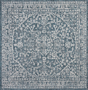 HomeRoots 6' Teal Blue and Gray Geometric Medallion Area Rug – Stylish, Durable, Indoor/Outdoor Versatility! 704246