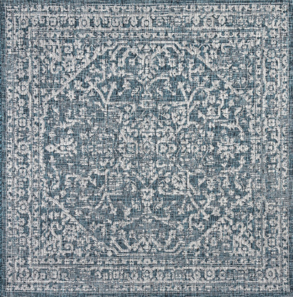 HomeRoots 6' Teal Blue and Gray Geometric Medallion Area Rug – Stylish, Durable, Indoor/Outdoor Versatility! 704246