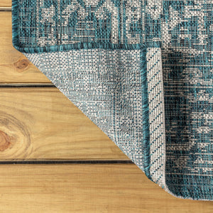 HomeRoots 6' Teal Blue and Gray Geometric Medallion Area Rug – Stylish, Durable, Indoor/Outdoor Versatility! 704246