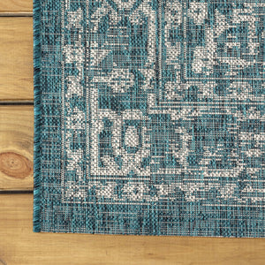 HomeRoots 6' Teal Blue and Gray Geometric Medallion Area Rug – Stylish, Durable, Indoor/Outdoor Versatility! 704246