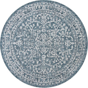 HomeRoots 8' Teal Blue and Gray Round Medallion Area Rug - Durable, Stylish, Indoor/Outdoor Versatile Design 704247