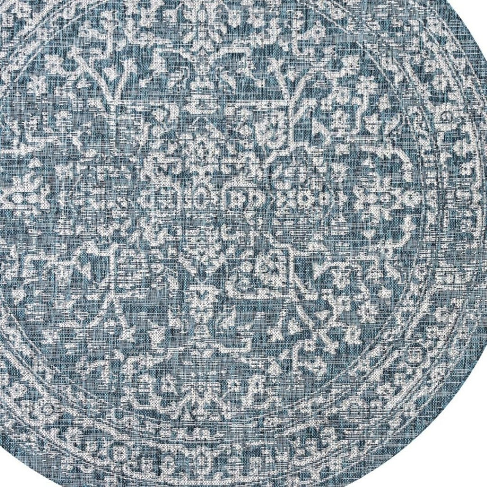 HomeRoots 9' Teal Blue and Gray Round Medallion Rug - Stylish Indoor/Outdoor Accent for Modern Spaces! 704249