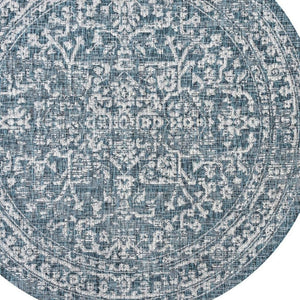HomeRoots 9' Teal Blue and Gray Round Medallion Rug - Stylish Indoor/Outdoor Accent for Modern Spaces! 704249