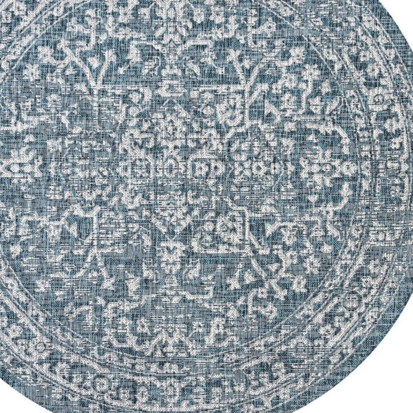 HomeRoots 9' Teal Blue and Gray Round Medallion Rug - Stylish Indoor/Outdoor Accent for Modern Spaces! 704249