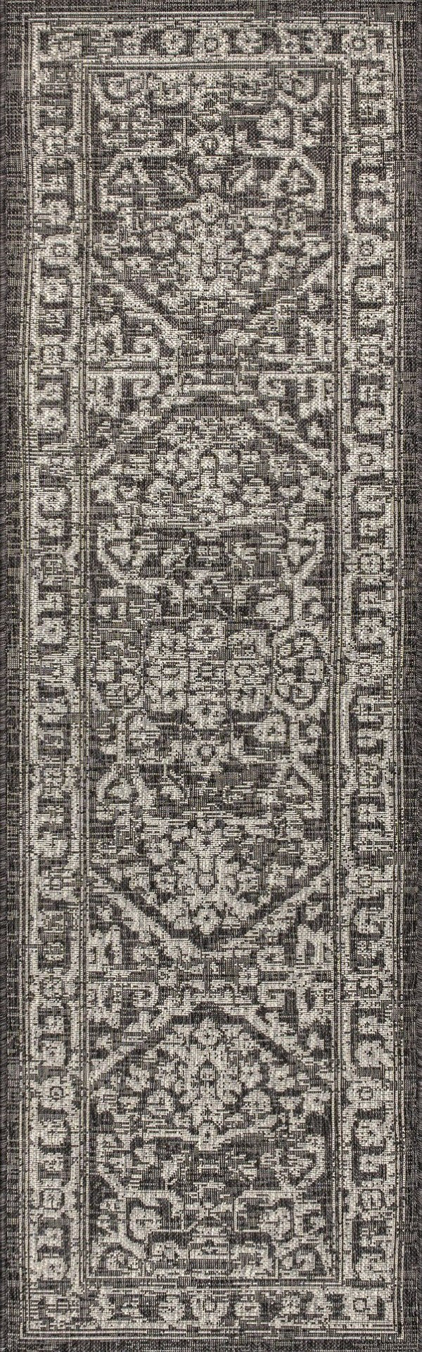 HomeRoots 10' Black and Gray Medallion Runner Rug - Versatile Indoor/Outdoor Accent for High-Traffic Areas 704252