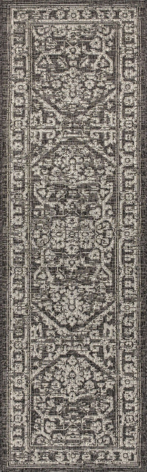 HomeRoots 10' Black and Gray Medallion Runner Rug - Versatile Indoor/Outdoor Accent for High-Traffic Areas 704252