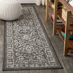 HomeRoots 10' Black and Gray Medallion Runner Rug - Versatile Indoor/Outdoor Accent for High-Traffic Areas 704252