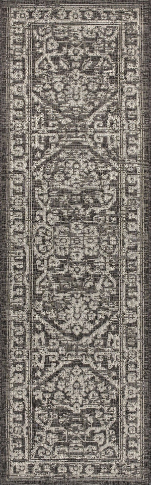 HomeRoots 10' Black and Gray Medallion Runner Rug - Versatile Indoor/Outdoor Accent for High-Traffic Areas 704252