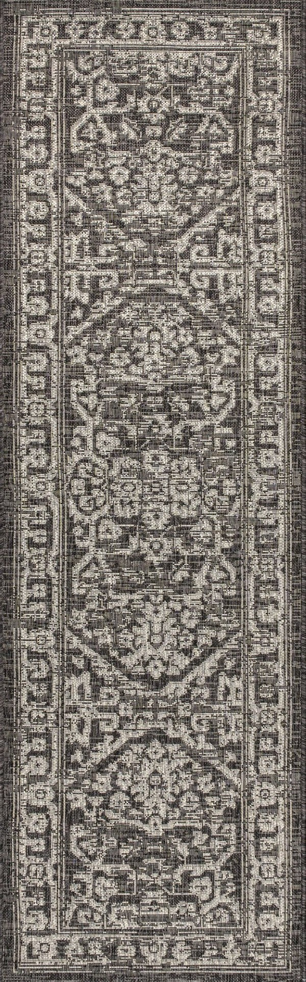 HomeRoots 10' Black and Gray Medallion Runner Rug - Versatile Indoor/Outdoor Accent for High-Traffic Areas 704252
